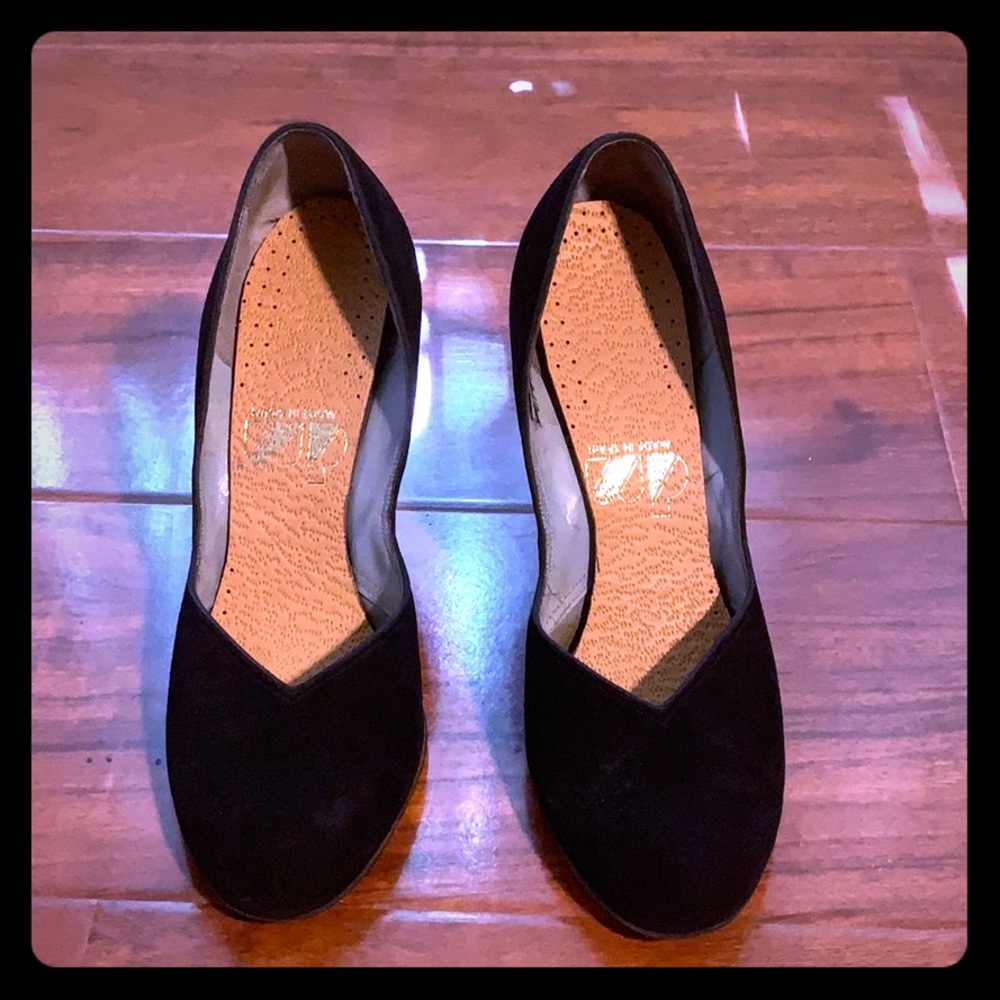1940s Vintage Black Suede High Heels